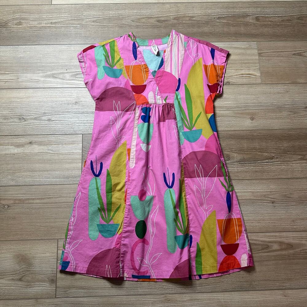Uncle Frank Botanical Print Pink Cotton Mini Shift Dress Made In USA Size XS